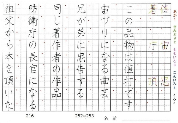 六年生の漢字の書き順 値 宙 忠 著 庁 頂 旅行と習字を楽しむ