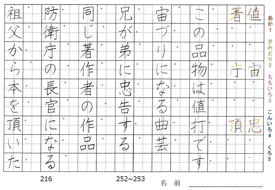 六年生の漢字の書き順 値 宙 忠 著 庁 頂 旅行と習字を楽しむ