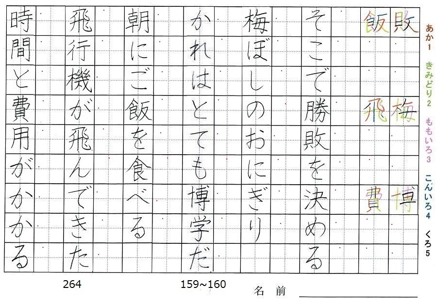 四年生の漢字の書き順 敗 梅 博 飯 飛 費 旅行と習字を楽しむ