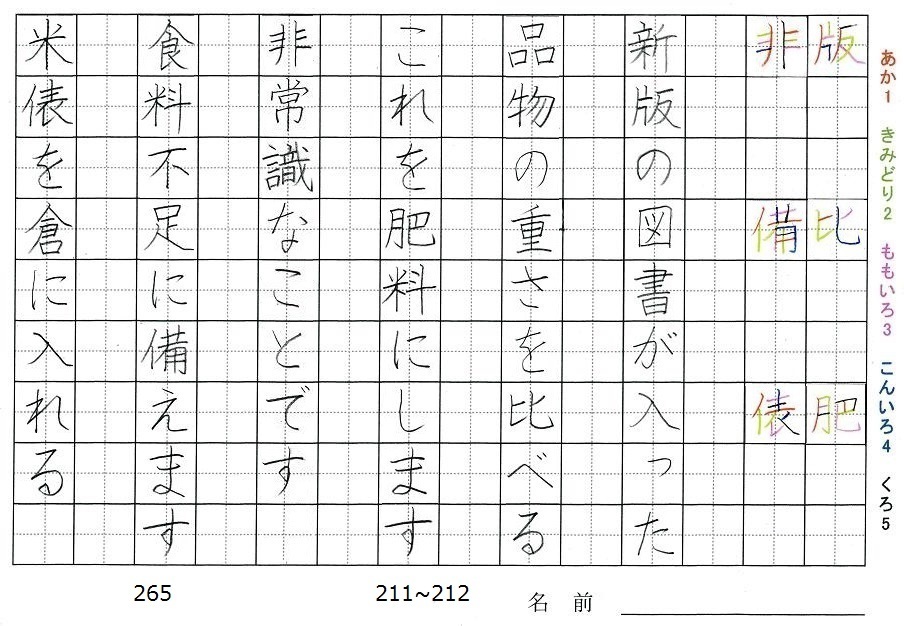 五年生の漢字の書き順 版 比 肥 非 備 俵 旅行と習字を楽しむ