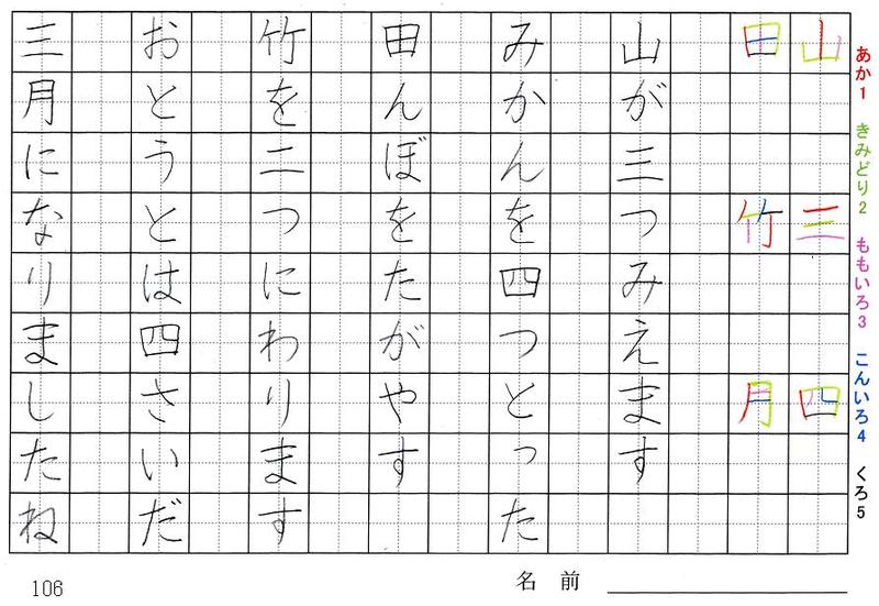 一年生の漢字の書き順 八 九 手 十 川 木 山 三 四 田 竹 月 旅行と習字を楽しむ