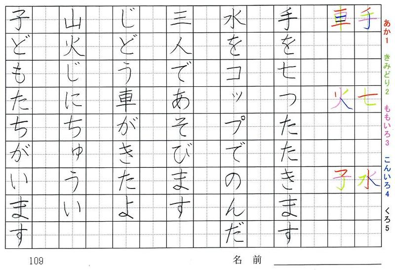 一年生の漢字の書き順 手 七 水 車 火 子 人 車 火 子 空