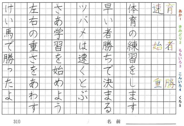 三年生の漢字の書き順 育 者 勝 速 始 重 向 曲 根 島 旅行と習字を楽しむ