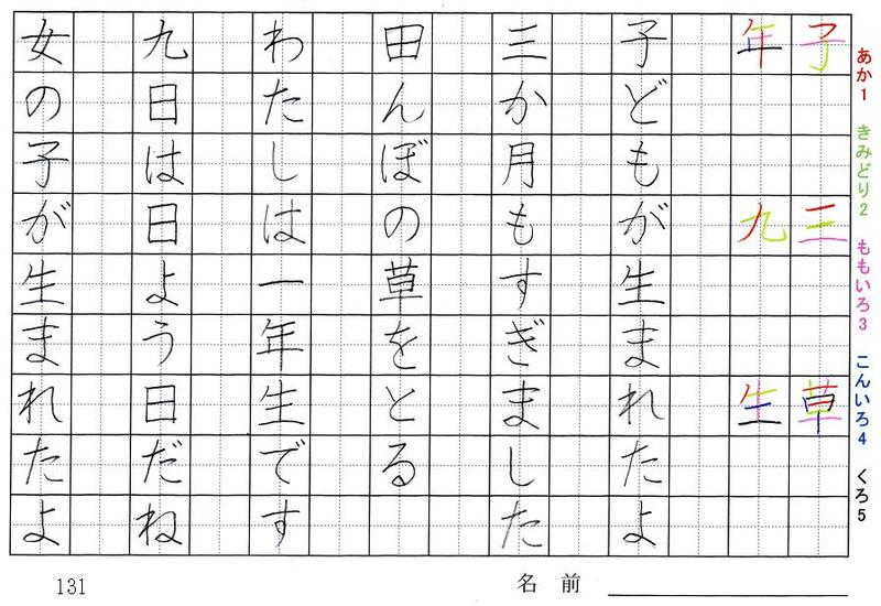 一年生の漢字の書き順 子 三 草 年 九 生 を書きました 旅行と