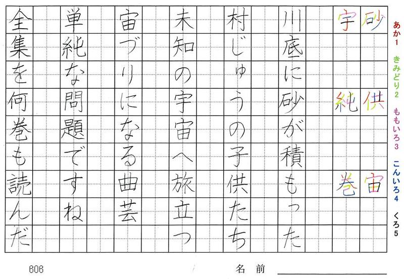 六年生の漢字の書き順 尊 巻 俳 激 裏 砂 供 宙 宇 純 巻 旅行と習字を楽しむ