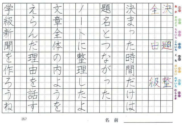 三年生の漢字の書き順 決 題 整 全 由 級 旅行と習字を楽しむ